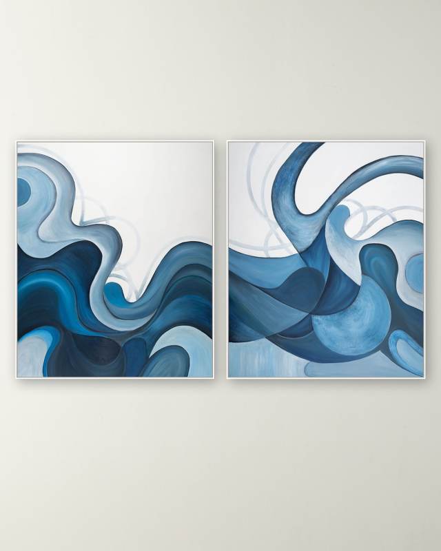 "Azure Drift" Hand-Embellished Giclee Diptych by H. Scott